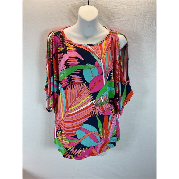 Trina Turk Blouse Womens M‎ Batwing Sleeve Tropical Floral Print Bold Top - Picture 1 of 10